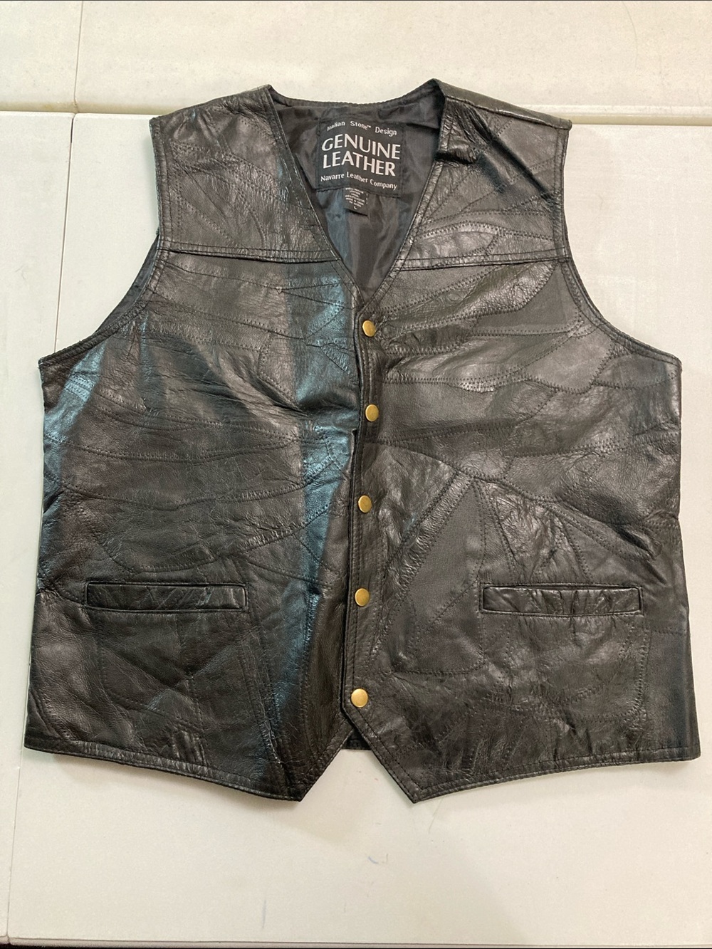 Genuine Leather Navarre Men's Black Button-Front Vest